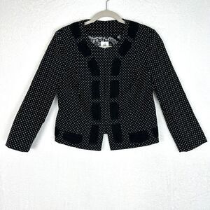 CAbi Blazer Seaside Chic Polkadot Womens Size 4 Black Jacket Jacquard Crop #5156